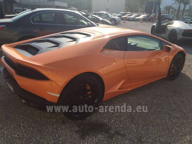 Rental Lamborghini Huracan LP 610-4 Orange in Rimini airport